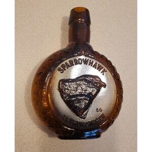 Vintage CLEVENGER BROTHERS brown Glass FLASK bottle Arthur Singer Sparrowhawk